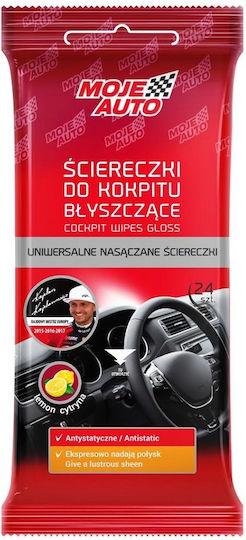 Moje Auto Καθαριστικά και Γυαλιστικά Μαντηλάκια για Ταμπλό Αυτοκινήτου με Άρωμα Λεμόνι 24τμχ
