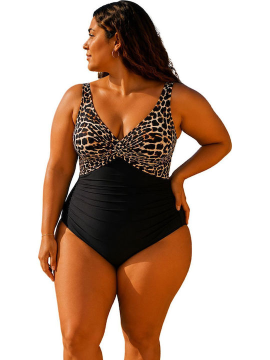 One Piece Swimsuit With Light Padding Animal Print Black -46