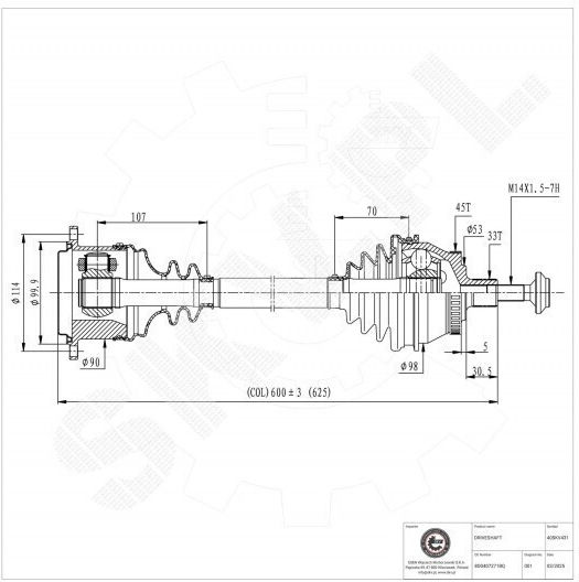 Jumătate De Axă Audi A4 Skoda Superb I VW Passat Față Stânga 8d0407271bq