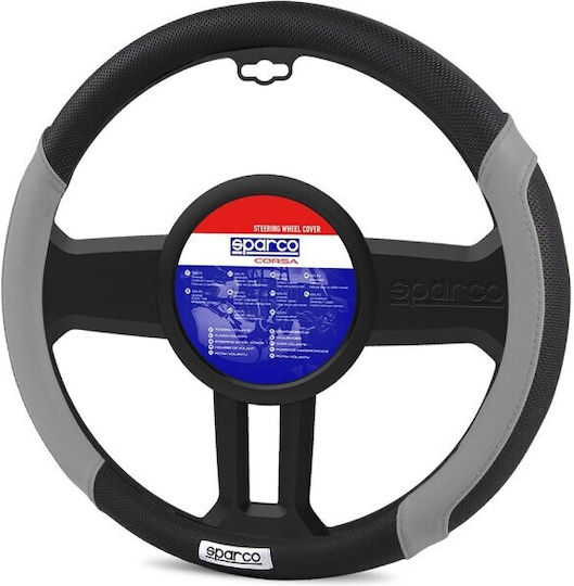 Sparco Κάλυμμα Τιμονιού Αυτοκινήτου Medium με Διάμετρο 38εκ. από Δερματίνη Μαύρο με Μαύρη Ραφή