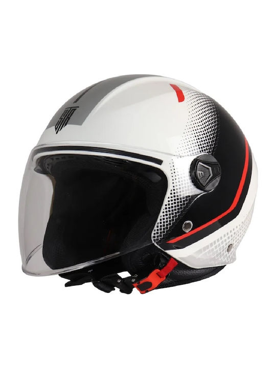 STR GP1 Black / White / Red Motorcycle Helmet Jet ECE 22.06 with Sun Visor
