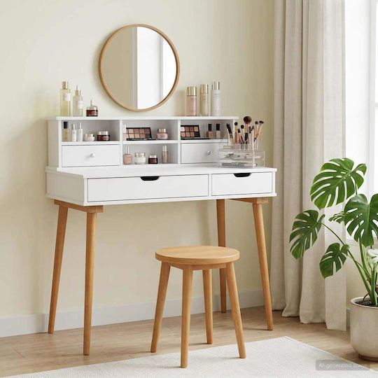 Floor-standing Makeup Dressing Table from Solid Wood White with Mirror 100x50x103.5cm