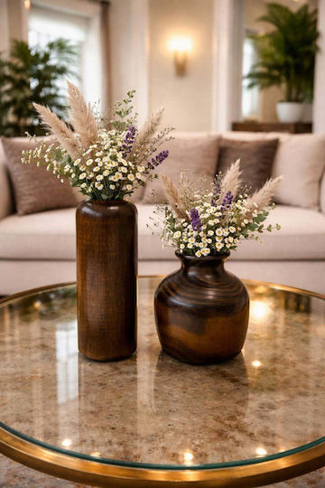 SteweHome Set Decorative Vases Wooden Brown 2 Pieces