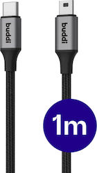 Buddi Flex Braided Cable USB-C male - mini USB-A 12W Black 1m Buddi Flex Braided Cable USB-C male - mini USB-A 12W Black 1m
