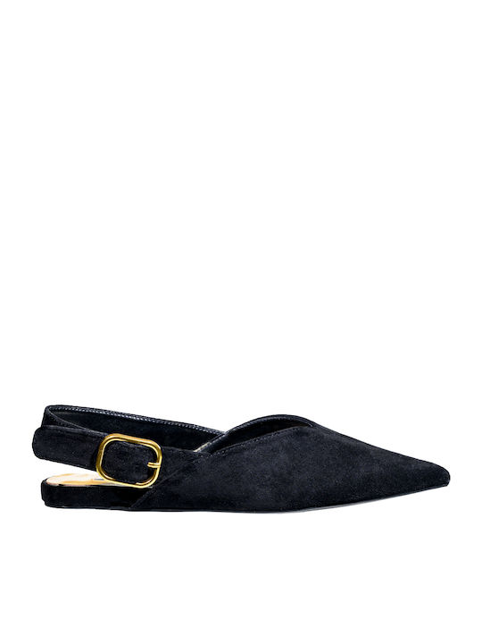 Wildleder Damen Ballerinas Slingback Anatomisch Schwarz