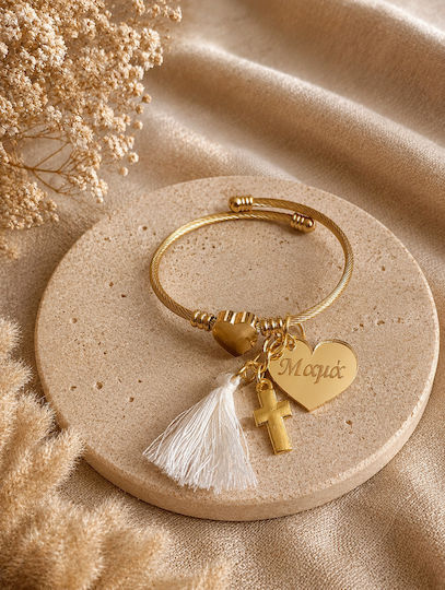 By Anastasia's Art Creations Christening Charm Steel Gold Bracelet 1 Piece