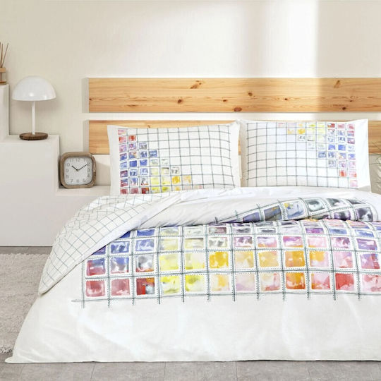 Tac Set Huse Pentru Pilote 100% Bumbac 160x200cm Simplă Cu Față De Pernă & 1 Cearșaf Albă