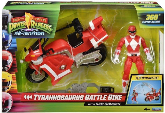 Фигура за действие Mighty Morphin Power Rangers - Tyrannosaurus Rex Battle Bike с Червен Рейнджър Power Rangers 18 см
