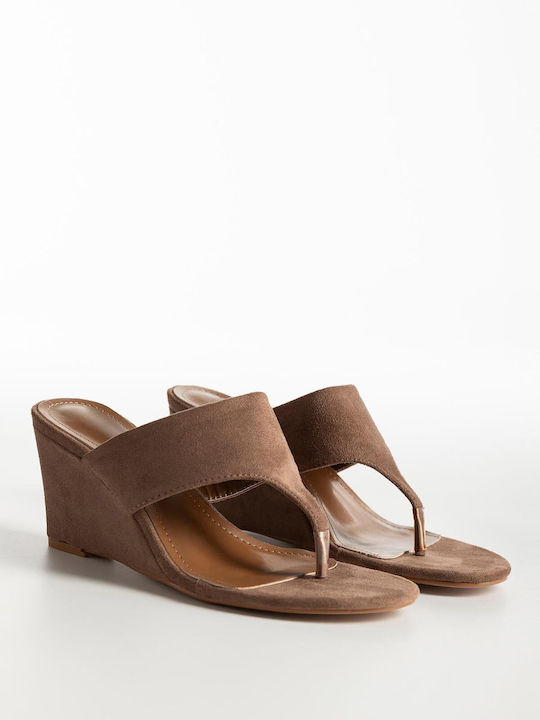 Mules Suede Platformă Cu Toc Separabil Dama 9898-2 Toupe Sintetic Suede