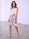Celestino Damenkleid Satin Mini Muster Beige Off-Shoulder