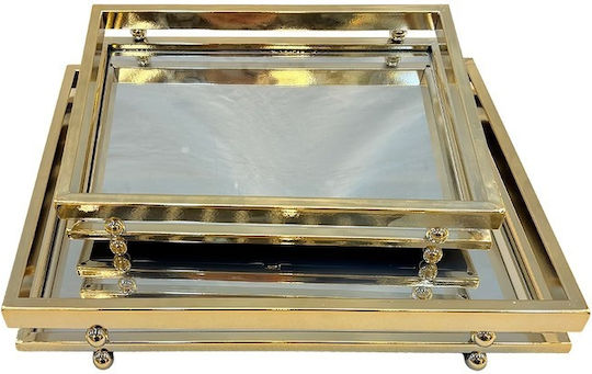 Decorative Metallic Tray with Mirror 2 Pieces