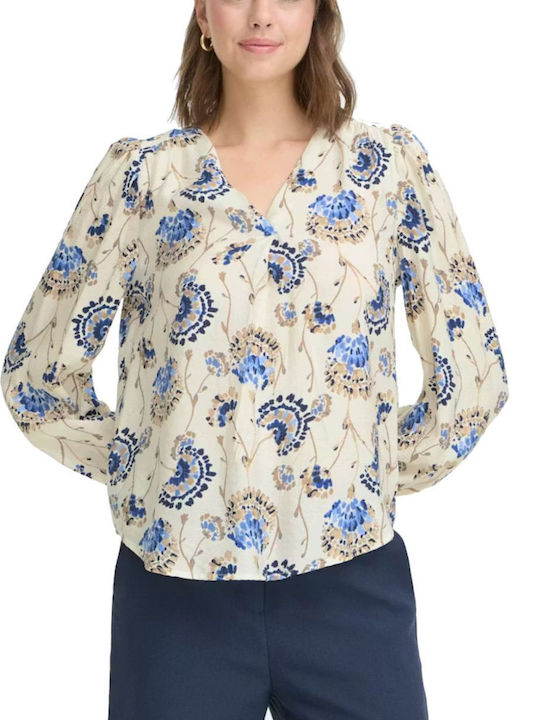 Fransa Cămașă De Damă Cu Mânecă Lungă Floral Ecru