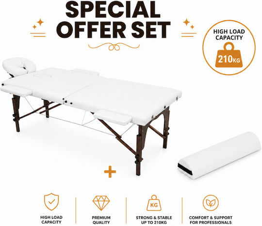 iCosmetics Pro 2 Pat de Fizioterapie Portabil/Pliabil Alb din Lemn 185x60 cm
