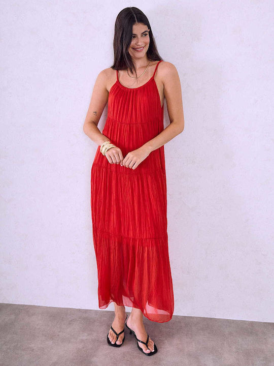 Celestino Damen Maxi Kleid Mit Falten Rote