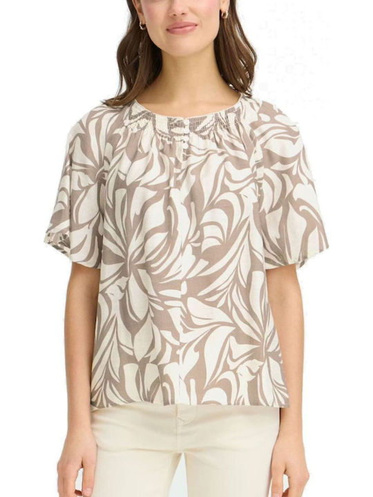 Fransa Women's Crop Top Short Sleeve Beige