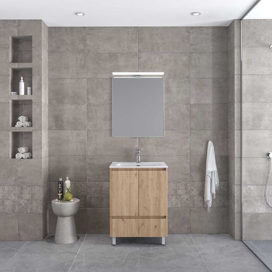 Furnibath Unitate De Mobilier Pentru Baie Cu Lavoar Și Oglindă Nucă