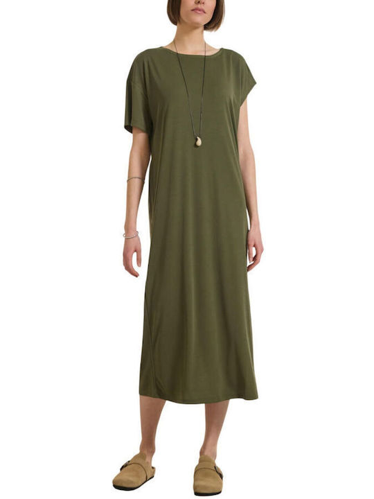 Namaste Sommer Midi T-Shirt Kleid Khaki