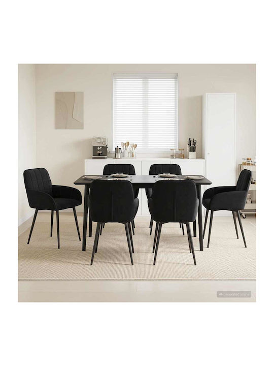 Велурени Столове За Трапезария Черни 6 Бройки 5...