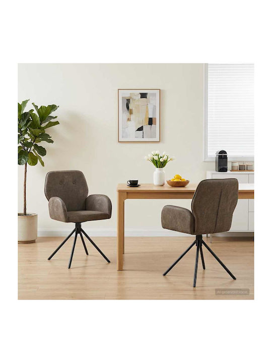 Dining Armchairs With Genuine Grey Leather 2 Pieces 54x55x86cm