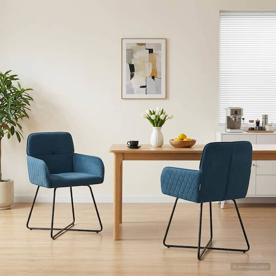 Velvet Blue Dining Armchairs 2 Pieces 59x56.5x86cm