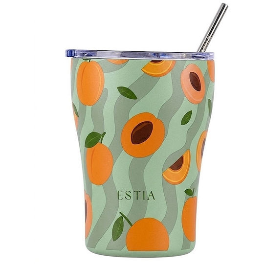 Estia Coffee Mug Save The Aegean Thermos Stainless Steel BPA Free 350ml Peach Garden with Straw