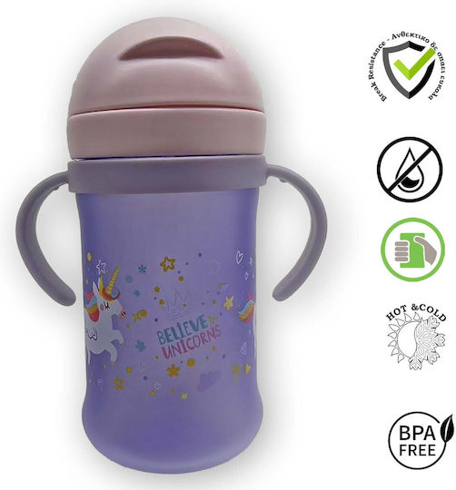 Alpin Kinder Trinkflasche Einhorn Kunststoff mit Stroh 450ml