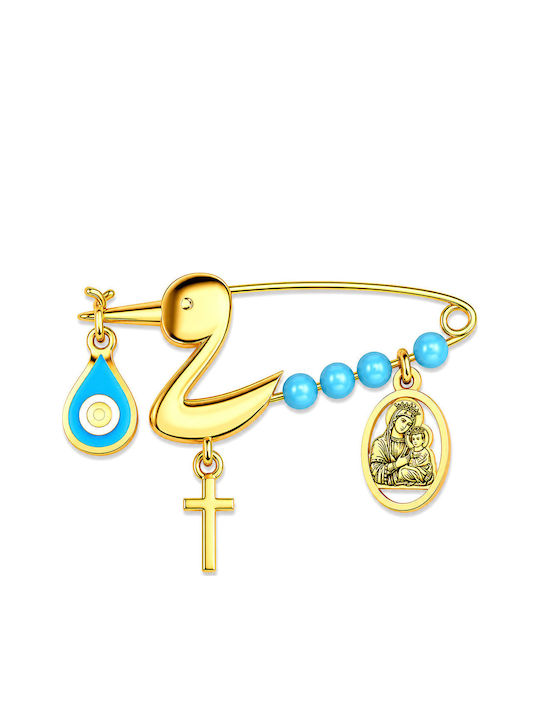 Xryseio Children's Safety Pin Charm from Gilded Silver with Icon of the Virgin Mary Xryseio Children's Safety Pin Charm from Gilded Silver with Icon of the Virgin Mary