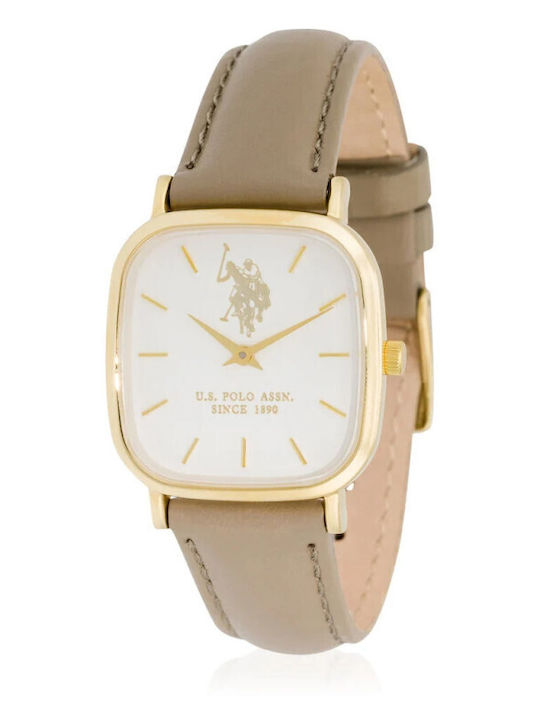 U.S. Polo Assn. Γυναικείο Ρολόι Μπαταρίας με Μπεζ Δερμάτινο Λουράκι