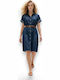 Sommer Midi Hemdkleid Denim Blau