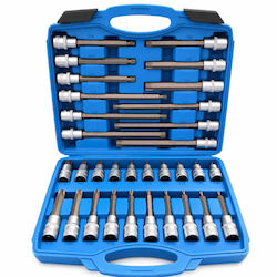 Set Torx Steckschlüssel Mit Langen Tastaturen 1/2" 32 Stück Gebo Tools