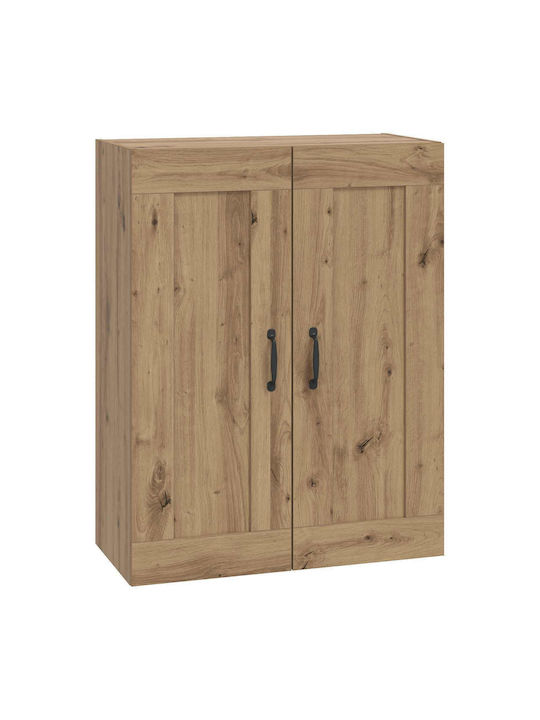 Wall Living Room Display Cabinet Made of Particle Board with Windowed Brown 69.5x34x90cm