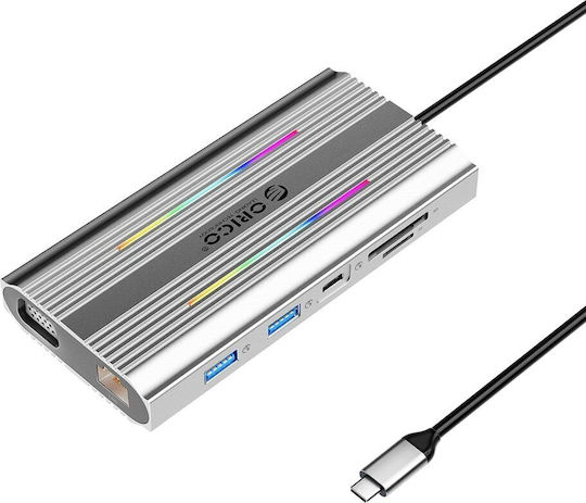 Orico XDR 12in1 RGB USB-C Docking Station με HDMI 4K PD Ethernet Γκρι