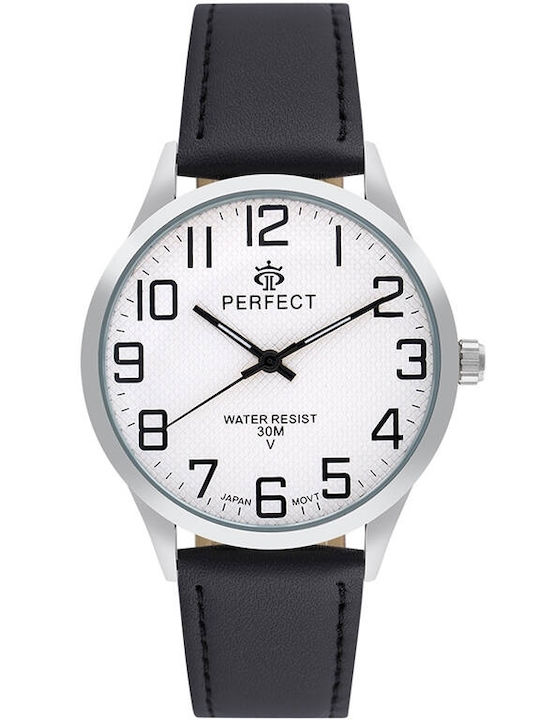 Perfect Men's Watch 20mm Battery with Black Leather Strap