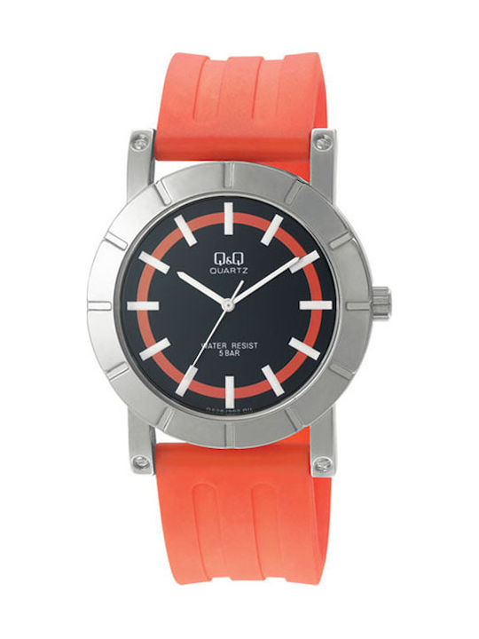 Q&Q Herrenuhr Batterie mit Orange Gummi Armband