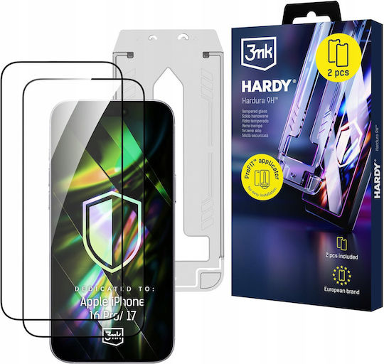 3mk Pack 2 Tempered Glass Iphone 17 16 Pro Applicator Frame Black Transparent