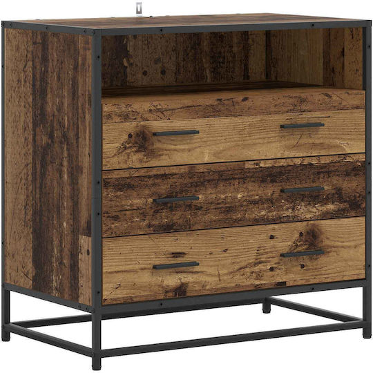 Wooden Bedroom Chest of Drawers with 3 Drawers Aged Wood 70x41x70cm