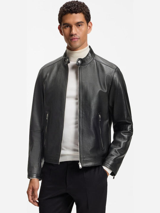 Boss Leder Jacke Schwarz