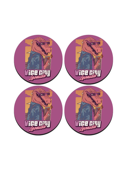 Koupakoupa Vice City Leonida Στρογγυλό Σουβέρ Ξύλινο 4τμχ