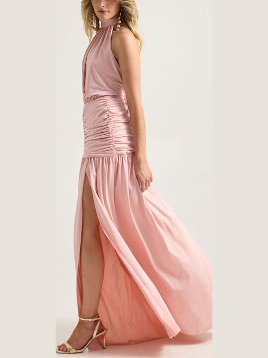 Enzzo Summer Maxi Dress with Tearing Pink