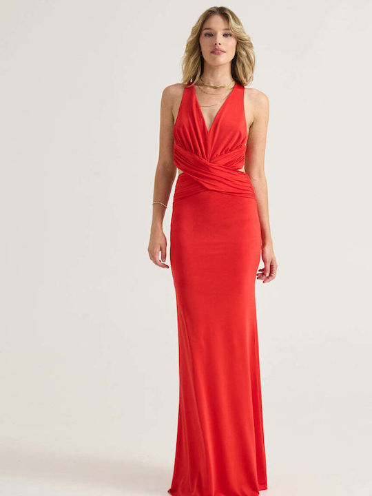 Enzzo Summer Maxi Evening Dress Satin Red