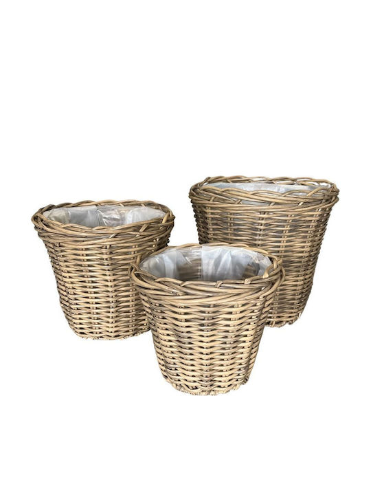 Scandinavian Collection Σετ Διακοσμητικά Καλάθια Rattan Μπεζ 3τμχ
