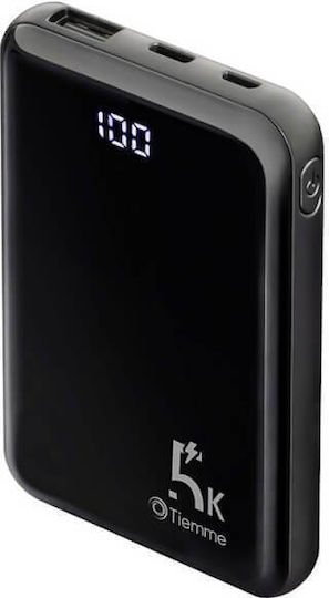 Tiemme Ηλιακό Power Bank 5000mAh 10W με Θύρα USB-A και 2 Θύρες USB-C Μαύρο