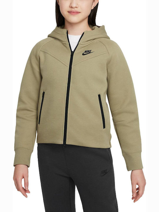 Nike Полар Детски Суичър Жилетка Каки Tech Fleece