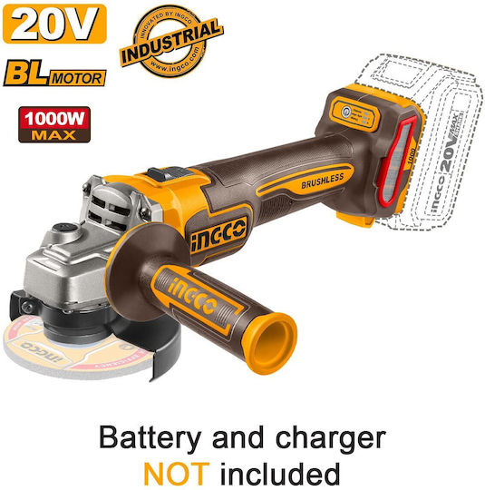Ingco CAGLI27153E Τροχός 115mm Μπαταρίας Brushless με Ρύθμιση Στροφών 20V Solo