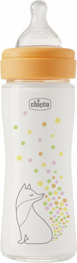 Chicco Glass Baby Bottle Perfect Anti-Colic with Silicone Teat for 0+ Months Orange 240ml