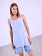 Celestino Damen Bluse Ärmellose Monochrome Loose Fit Hellblau