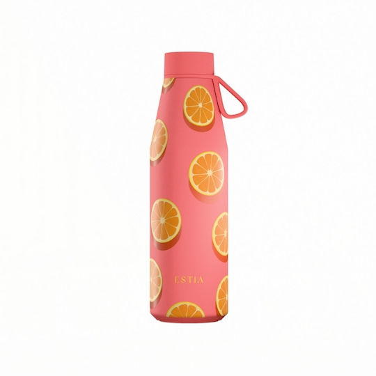 Estia Flow Save The Aegean Recyclable Thermos Bottle Stainless Steel BPA Free 500ml Orange Pop