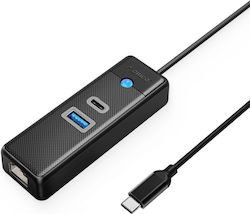 Orico USB Хъб с 2 Порта (USB-C) + LAN PWCUR25-C3-015-BK-EP