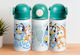 Cap Kids Water Bottle Thermos Bluey Stainless Steel with Straw Turquoise 360ml Personalized