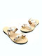 Leather Women's Flat Sandals Gold